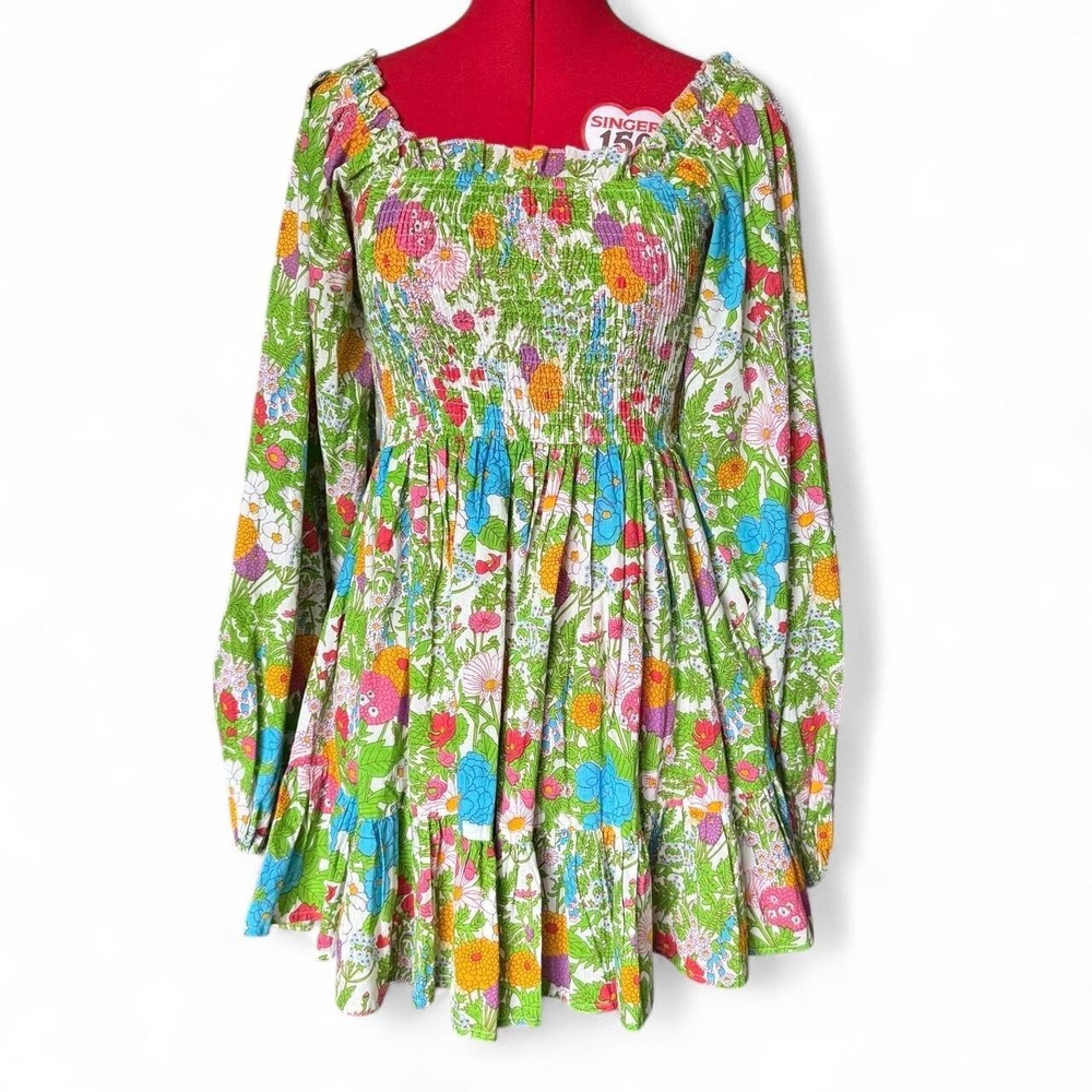 Mille Resort & Travel Calista Dress Summer Garden Floral Smocked Cotton XS